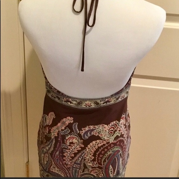 BCBG Vintage Brown Halter Top w/ Key Hole Opening Pretty Paisley Print - Picture 4 of 10